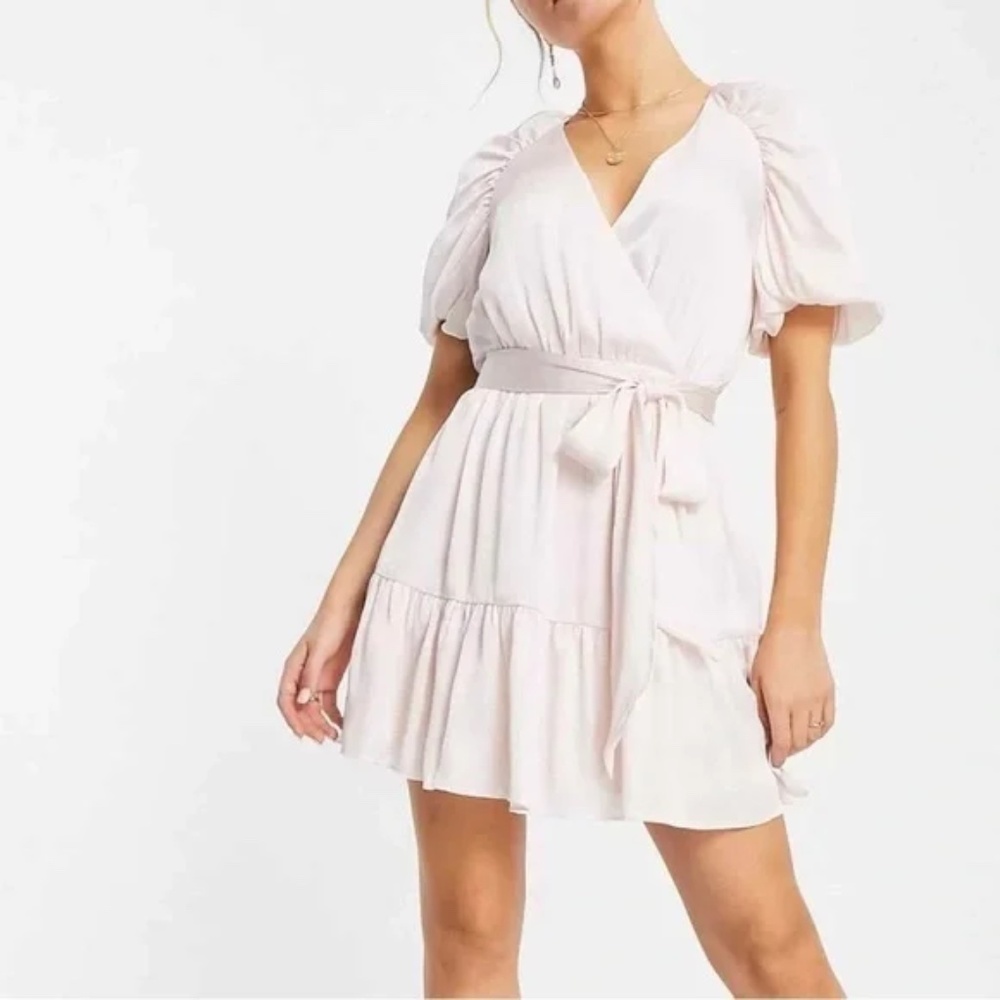 Ted Baker Loueese Puff Sleeve Faux‎ Wrap Mini Dress US Size 4 or small